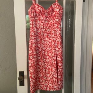Coral floral midi dress